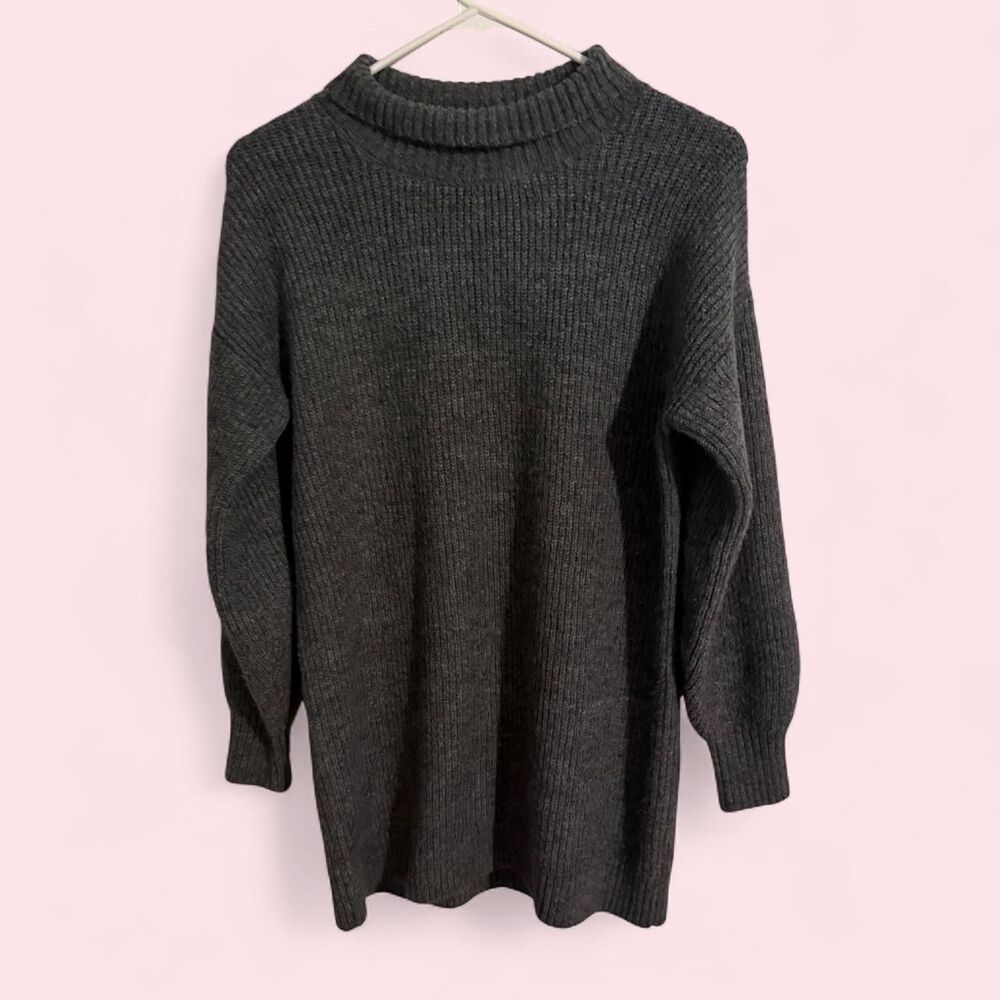 Loft Sweater Womens Small Gray Mock Neck Ribbed Knit Pullover